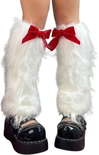 Damen Kunstfell-Beinstulpen, Winter, warm, pelzig, weich, gemütlich, Stiefelstulpen, Abdeckung für Weihnachten, Cosplay, Kostüm-Zubehör, B-weiß, One size