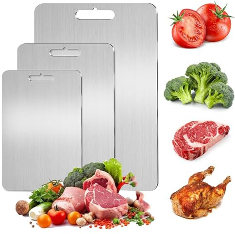 Titanium Cutting Boards for Kitchen, 100% Pure Titanium Double-Sided Chopping Board Set, Knife-Friendly Stainless Steel Cutting Board for Meat & Vegetables, Planche à Découper en Titane