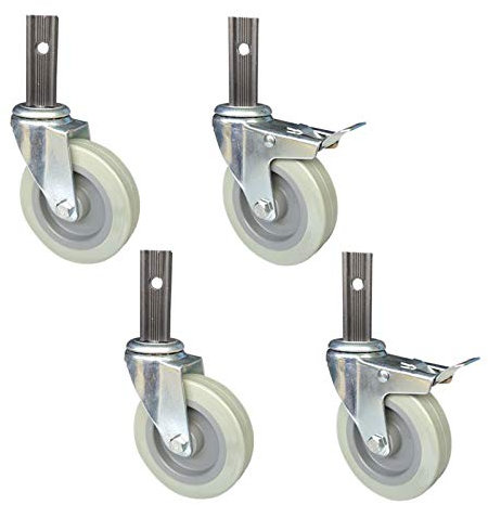 LFONDIGE Lenkrollen, Hochleistungs-Schwenkräder, Puers-Räder für Möbel, 4-Zoll-Küchenwagen-Drehgelenk, Vierkantrohrdurchmesser 23 mm, Tragfähigkeit 210 kg, 4 Stück/Bremse + Universal/45 mm