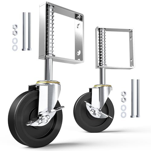 HOLKIE Ruota girevole da 100 mm per cancello in legno e recinzioni, rotelle per cancellicon supporto a molla e portata fino a 100 kg (2 pezzi)