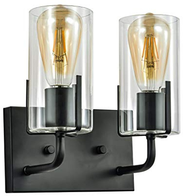 Lamp Lampade da Parete per Interni Moderni 2- toeletta da Bagno, Vintage Industriale con Vetro Trasparente, Lampada da Parete Nera per Toilette, spogliatoio, Camera da Letto, Ingresso, D Lamp