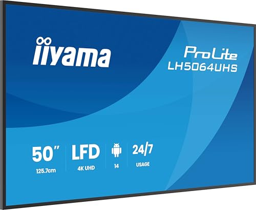 iiyama Prolite LH5064UHS-B1AG - Display digitale da 125,8 cm, 50 IPS LED Panel 4K UHD HDMI USB-C USB2.0 RS-232c RJ45 Android 14 OS iiSignage² WiFi Mediaplayer 24/7, antiriflesso, nero