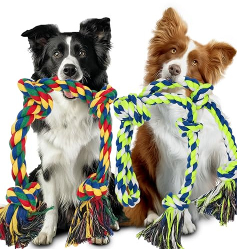 Unzerstörbar Seilspielzeug für große Hunde, für aggressive Kauer, 2 Stück, dickeres Hundeseilspielzeug für große Rassen – 100 % robustes Baumwollseil für mittelgroße Hunde zum Kauen, Zähneputzen