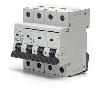 Disjoncteur Automatique Miniature 4P 20A Courbe C Gris Protection Circuit Prévention des Surcharges Electriques