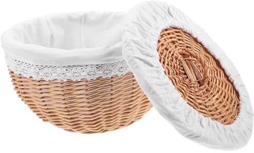 Gatuida Cesto Cestino Decorativo e Funzionale in Vimini Bianco Coperchio per Conservazione Pane e Snack per Cucina e Negozio