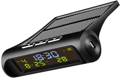 Amosfun Digitale Auto Armaturenbrettuhr Mit Thermometer Solarbetrieben Kleines Multifunktionsdisplay Für Fahrzeugtemperatur Datum Und Uhrzeit Autozubehör Für Echtzeitdaten