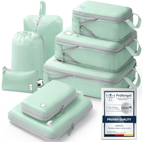 Koffer Organizer Packing Cubes Compression 8 Stück, Wasserdicht PackwüRfel Koffer Organizer Set,Travel Essentials Kofferorganizer FüR HandgepäCk Koffer Und Rucksack