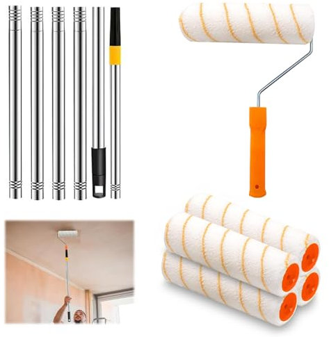 Rullo colorato con asta telescopica, in lega di alluminio, 30 – 180 cm, set di rulli colorati, asta telescopica con 4 rulli di colore, set da pittura per pittura da parete