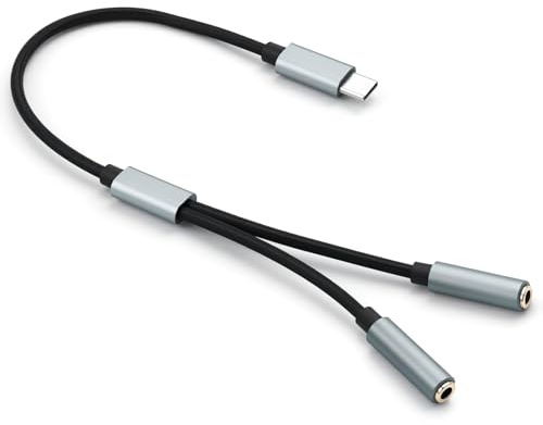 Tuwonwa Adaptateur USB C vers Jack 3,5 mm, Adaptateur USB C Jack avec Charge Rapide, Convertisseur Type-C vers Double Casque Microphone, Adaptateur Double, USBC, Prise Compatible Multimédia