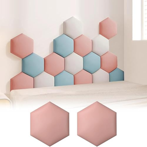 Lot de 2 Panneaux muraux rembourrés Anti-Collision hexagonaux, têtes de lit Autocollantes pour Chambre d'enfant (Rose foncé, 20 x 23 cm)