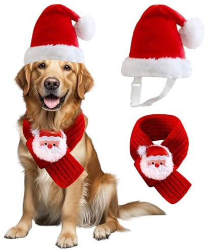 Weihnachtsmütze und Schal für kleine, mittelgroße und große Hunde (Hut und Schal, groß)