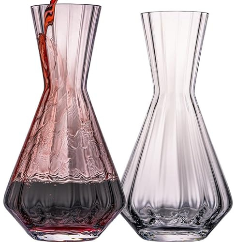 IMPERIAL glass Lot de 2 carafes à vin 1200ml – Carafe en verre cristallin artisanale avec aspect ondulé – Carafe à vin rouge série Cali/London