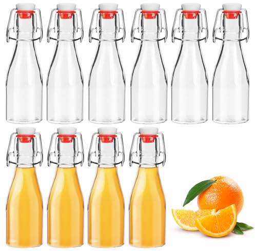 ACOMTUO Lot de 10 Bouteille en Verre avec Bouchon Mécanique 150ml,Mini Bouteilles Hermétiques en Verre,Bouteille Biere Vide pour Liqueurs, Huile, Vinaigrette, Bière, Jus