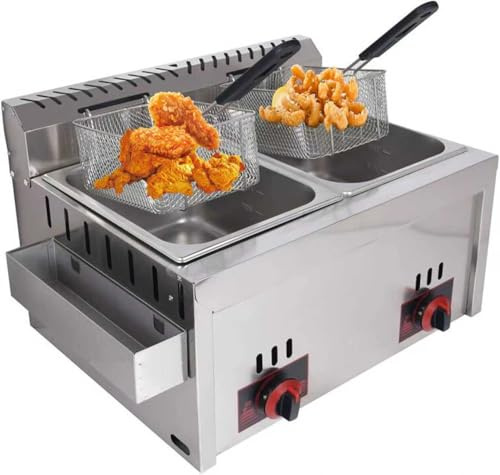 Commercial Twin Tank Deep Fat Fryer - Stainless Steel Tabletop Chip Fryer with Lid, Perfect for Catering, Takeaway, Restaurant, Café Kitchen
