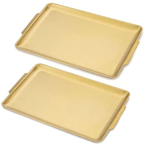 40x28cm große Serviertablett, 2er Set,robuste große Servierplatten aus Edelstahl,Splitter- und Kratzfest,Gold rechteckige Tablett für Essen, Obst, Party, Hochzeit, Weihnachten