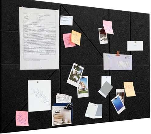 Große Filz Pinnwand Selbstklebend 90x60cm Filzboard,dekorative Pinnwand aus Filz,0,9cm dick,faltbare Fototafel Memotafeln Memo Boards Bulletin Board Wanddekoration für Büro Küche-Schwarz