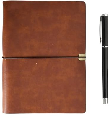 Rieoany Carnet A5 à Feuilles Mobiles, Journal en Cuir Vintage, Sangle Amovible, Avec Stylo Noir, 17,2x23,5 cm, 100 Feuilles Incluses, Rouge Marron