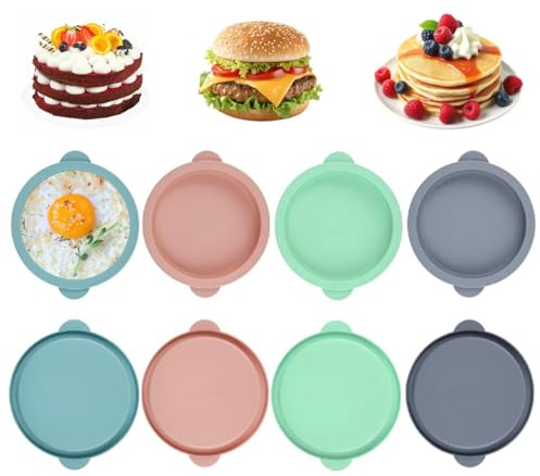 WWYSSZ 8 Piezas Molde Huevos Air Fryer Silicona Redondo, Molde Silicona Huevos Freidora de Aire, Diámetro 10cm, Moldes para Freidora de Aire Moldes para Tartas,Hamburguesas, Gofres,Sándwiches de Huevo