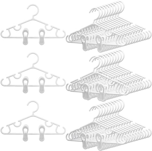 40 Stück Kinderkleiderbügel mit Clips, Kunststoff Babyhosenbügel,Weiß | Für Kinderzimmer Kleiderschrank,Ober- und Unterkleiderbügel Set für Neugeborene, Kinder, Babys, Jungen und Mädchen,27 cm