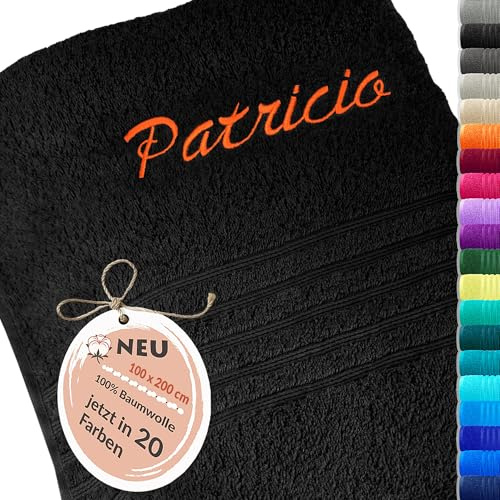 Lashuma XXL Handtuch mit Namen Bestickt, London großes Badetuch personalisiert 100x200 cm Schwarz