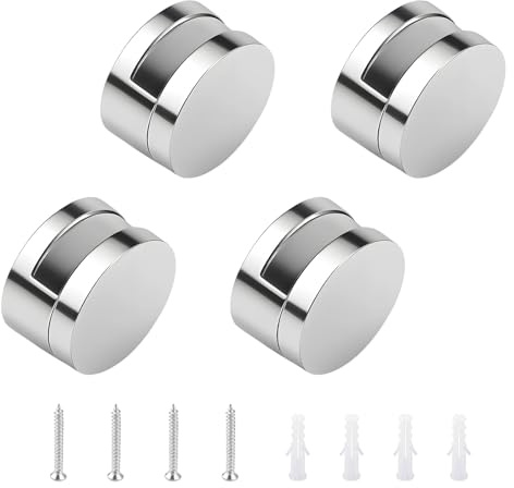 Support Mural Pour Miroir, 4 Pcs Miroir Clips Pince à Verre, Fixation Miroirs Mural Rond, Accroche Miroir en Alliage de Zinc, Antirouille, Pour Salle de Bains, Salon, Lieux Publics