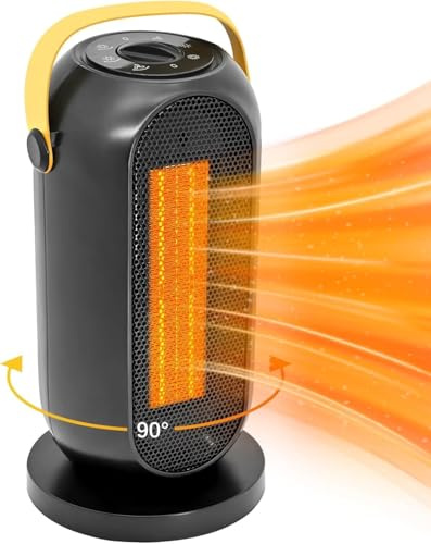 Space Heater, Portable Fan Heater, 600/1200W PTC Electric Heater, Tip-Over and Overheat Protection, Home Low Energy, Safe & Quiet for Office Room Desk Indoor Use（90° Oscillating）