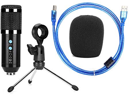 MDKSOUITY Microfono a Condensatore con Treppiede, Microfono USB da Tavolo per Registrazione, Alta Sensibilità e Angolo Regolabile per Gaming Podcast Streaming, Include Custodia in Schiuma e (Nera)