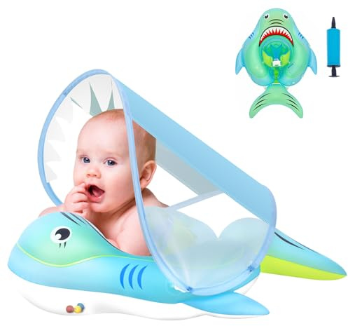 Squalo Galleggiante gonfiabile con tettuccio, 3-6-12 mesi, per neonate, da 6 a 12 mesi (blu, S)