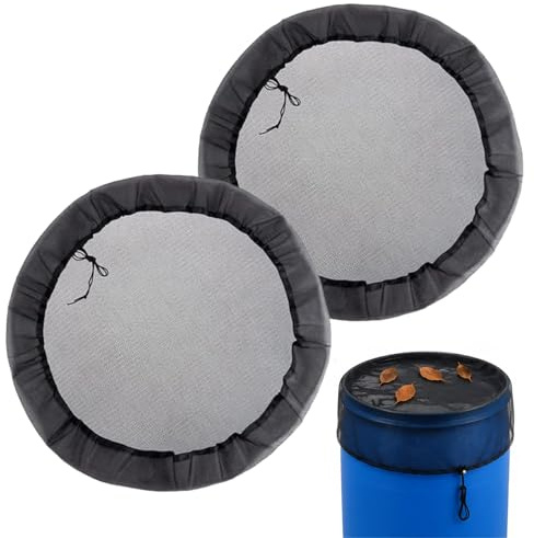 RhiVrillion 2 Piezas Cubierta para Tanque de Agua y Red Protectora para Barril de Lluvia 100cm, Repuesto Cubo Lluvia Ajustable con Cordón, Malla Fina para Depósito Agua Lluvia