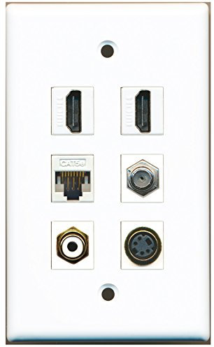 Riteav – 2 porta HDMI 1 RCA bianco 1 cavo coassiale tv- F-Type 1 porta S-Video 1 porte CAT5e Ethernet bianco da parete piastra