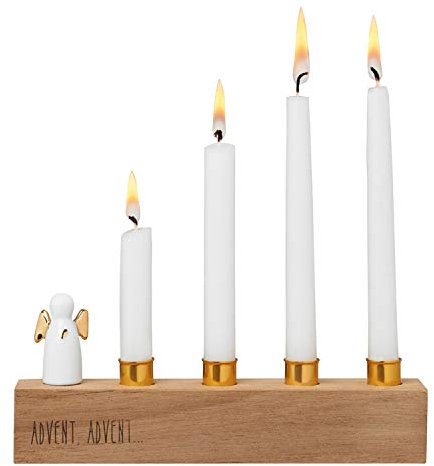 Räder Adventsengel aus Porzellan unglasiert und Akazienholz in der Farbe Gold, Maße: 17 x 7 x 3 cm, 89132