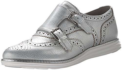 Cole Haan Women's Original Grand Double Monk Strap Strap Flat, CH Argento White, 9.5 B US