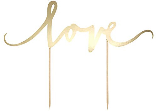 Pick con texto Love dorado - Decoración para tarta de boda