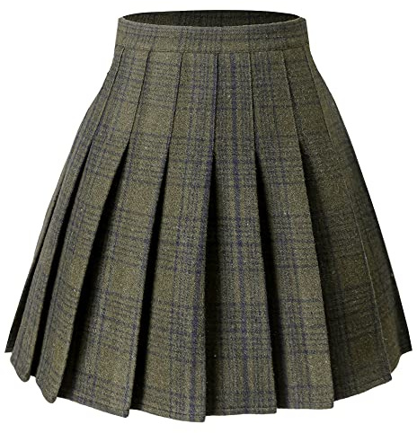 Hoerev Women Girls Versatile Plaid Pleated Skirt with Shorts for Cold Weather,UK Size 8 Green