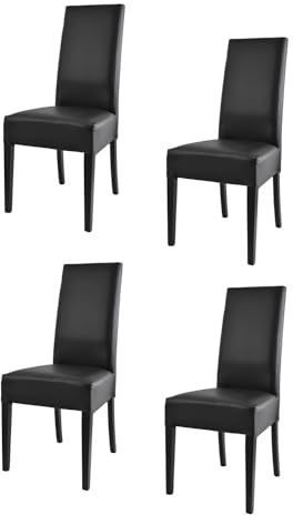 Tommychairs - Set med 4 stolar LUISA lämplig för kök och matsal, struktur i bok målat i svart och stoppad sits klädd med svart konstgjord läder