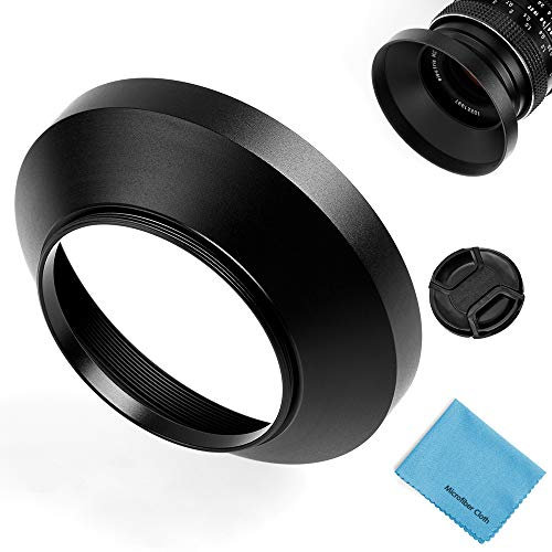 52mm Wide Angle Lens Hood,Fotover Universal Metal Lens Hood with Centre Pinch Lens Cap for Canon Nikon Sony Pentax Olympus Fuji Camera +Microfiber Cleaning Cloth