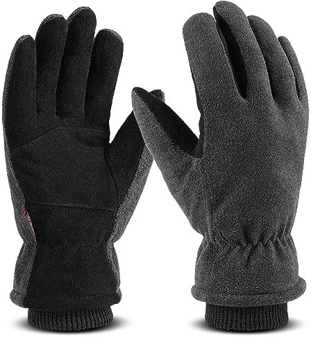 OZERO Thermo Handschuhe,Leder Warme Winter Handschuhe zum Laufen,1 Paar, Grau, M