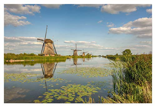 artboxONE Poster 30x20 cm Reise/Länder Sommer in Kinderdijk - Bild windmühlen kinderdijk niederlande