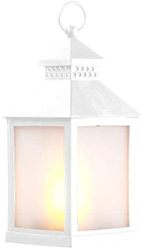 Lunartec Laterne mit LED Licht: LED-Laterne mit realistischem Flammenspiel und Timer, weiß (mit Beleuchtung, Dekolaterne, Flamme)