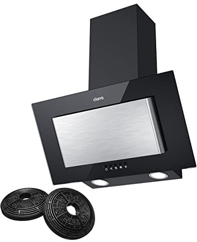 CIARRA CBCB6736D EffiziENZ A Kopffreie Schräghaube 60cm 350m³/h mit CBCF002X2 Kohlefilter Abluft Umluft 3 Stufen Dunstabzugshaube Wandabzugshaube, Silber