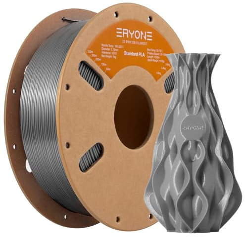ERYONE PLA Filament 1.75 mm, 3D Drucker Filament PLA, Maßgenauigkeit +/- 0,03 mm 1 kg 1 Spule, Achat Grau