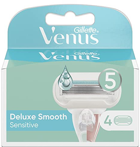 Gillette Venus Deluxe Smooth Sensitive Rasierklingen Damen, 4 Ersatzklingen für Damenrasierer mit 5-fach Klinge
