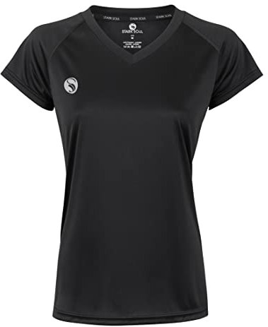 STARK SOUL Damen Sport Shirt Fitness T-Shirt vital, Kurzarm Funktionsshirt, Atmungsaktiv Schnelltrocknendes Trainingsshirt - Schwarz - XL