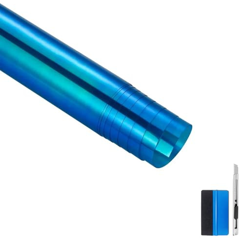 NewL Selbstklebende, Chrom, Chamäleon-Scheinwerfer 30x120cm, Blau | Montagewerkzeug inkl., hohe Dehnbarkeit, waschbeständig, rückstandsfrei haftend, für Auto Rücklicht & Nebelscheinwerfer
