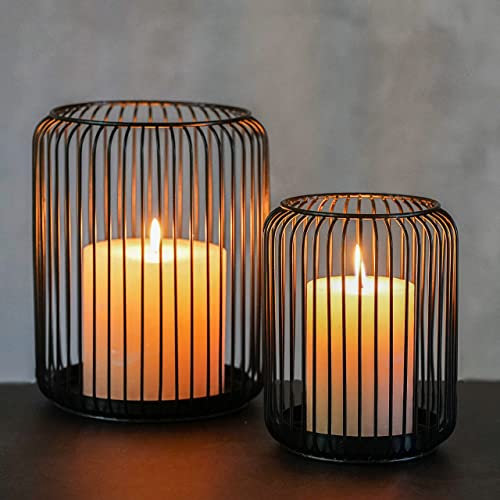 draadwerk® Windlicht 2er Set | Kerzenständer Metall Schwarz | Kerzenhalter Groß Oval | Schwarze Dekoration | Deko | Deko Windlichter aus Draht (Schwarz)