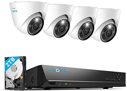 Reolink 4K+ PoE CCTV Security Camera System with Spotlights, 4X 12MP IP Cameras with Person/Vehicle Detection, 8CH NVR with 2TB HDD for 24/7 Continuous Recording, 2-Way Audio, RLK8-1200D4-A