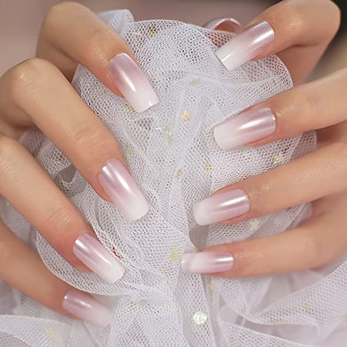 Elevenail Medium Length Press on Nails Pink White False Nails Full Cover Short Fake Nails Faux Ongles Daily DIY Nails Manicure Kits Nail Art Tips