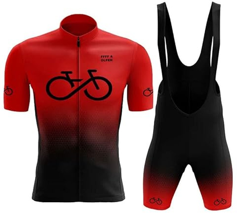 FFFF & OLFEH Herren Radtrikot Set Fahrrad Kurzarm Set mit 9D gepolsterten Trägerhosen MTB Rennrad Fahrradtrikot Fahrrad Shirts Bib Atmungsaktiv Schnell Trocknend für Radfahren MTB Jogging