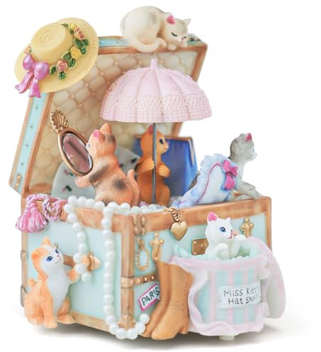 MS. WENNY Cat Gift for Girls, Cute Kitty Wind Up Music Box Birthday Gift for Daughter, Kitten Keepsake Anniversary Women Wife Girlfriend Play You Are My Sunshine