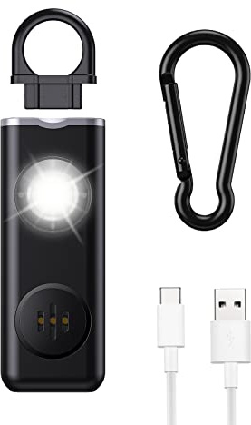 Upgrade Personal Alarm for Women, OQIMAX Rechargeable Personal Safety Alarm Keychain with Strobe LED Light, 130dB Loud Alarms Keychain , Emergency SOS Alarms for Students, Kids, Elderly (Black)